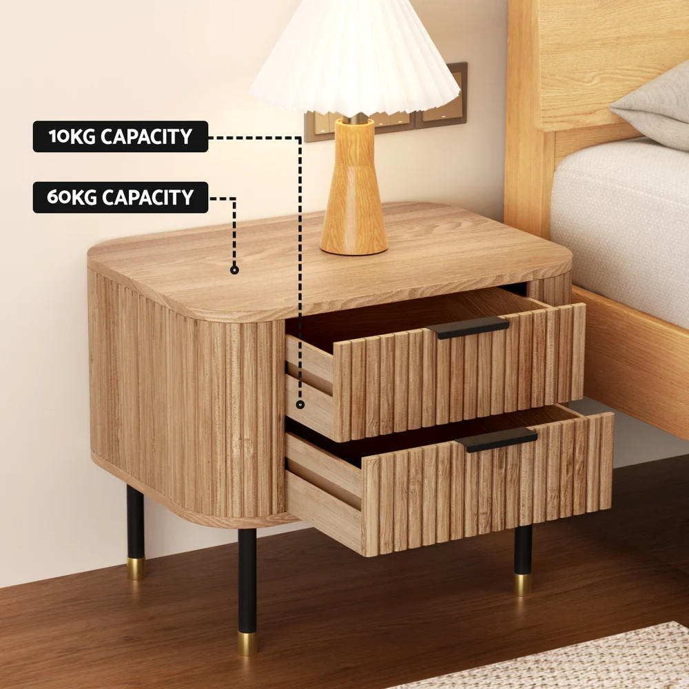 Artiss Bedside Table 2 Drawers Paulownia Wood Pine - Image 6