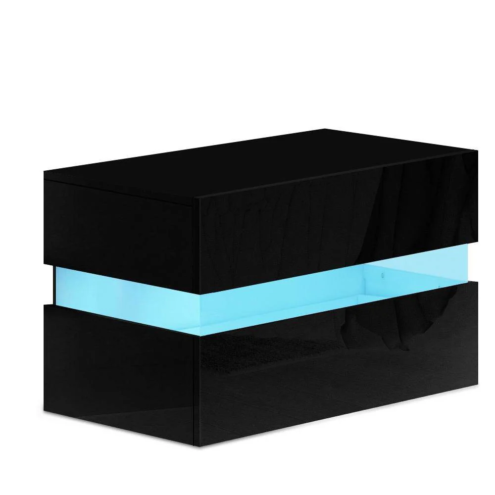 Artiss Bedside Table LED 2 Drawers - LUMI Black