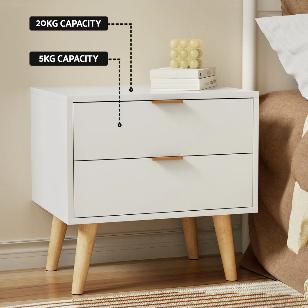 Artiss Bedside Table 2 Drawers - White - Image 5