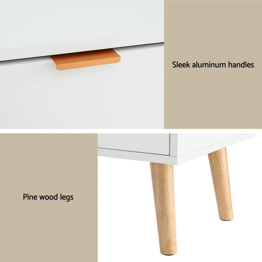 Artiss Bedside Table 2 Drawers - White - Image 6