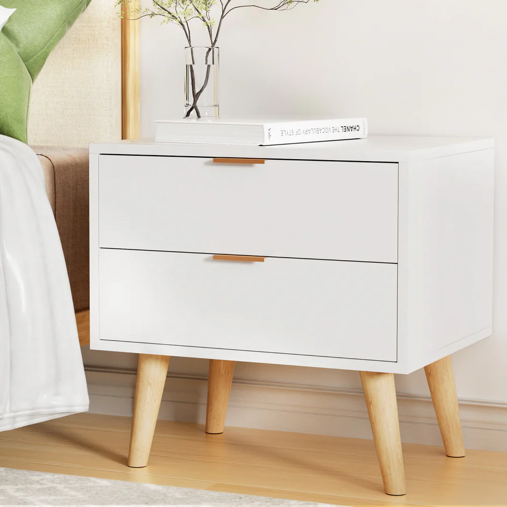 Artiss Bedside Table 2 Drawers - White - Image 7