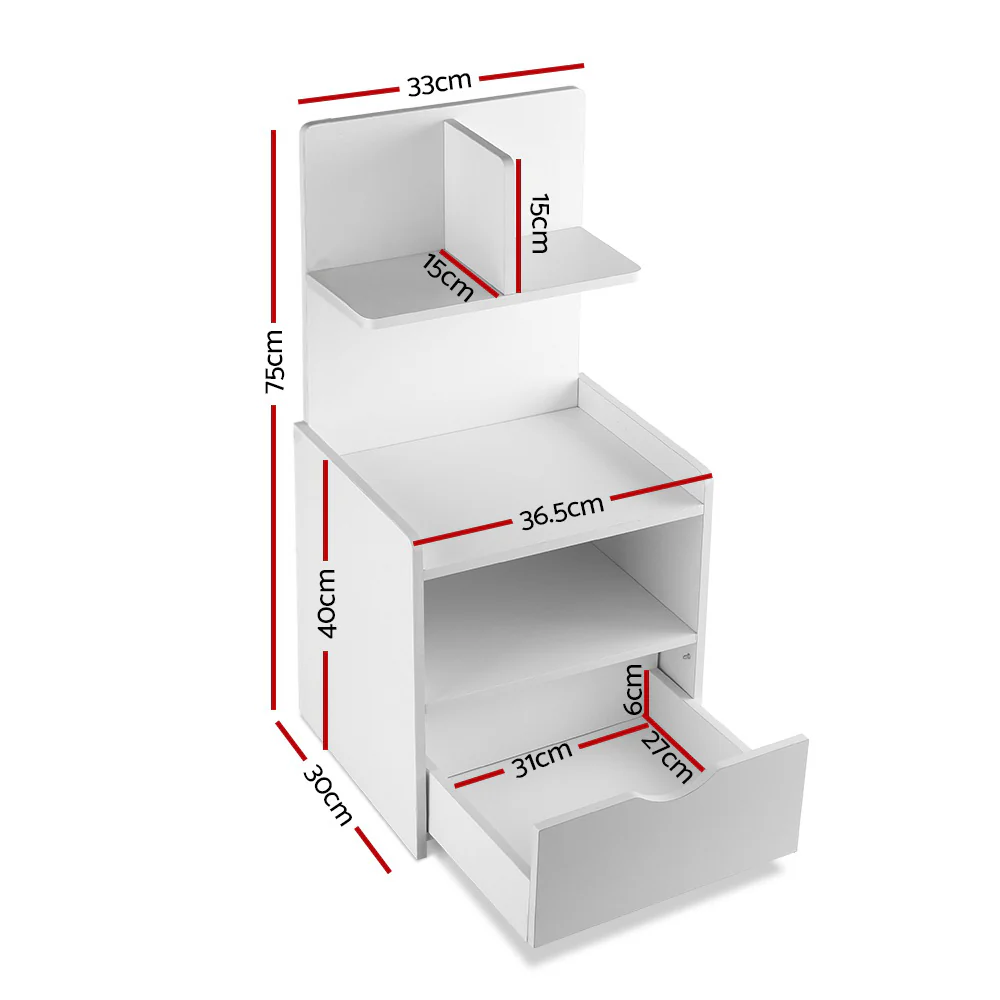 Artiss Bedside Table 1 Drawer with Shelves - EVERMORE White - Image 8