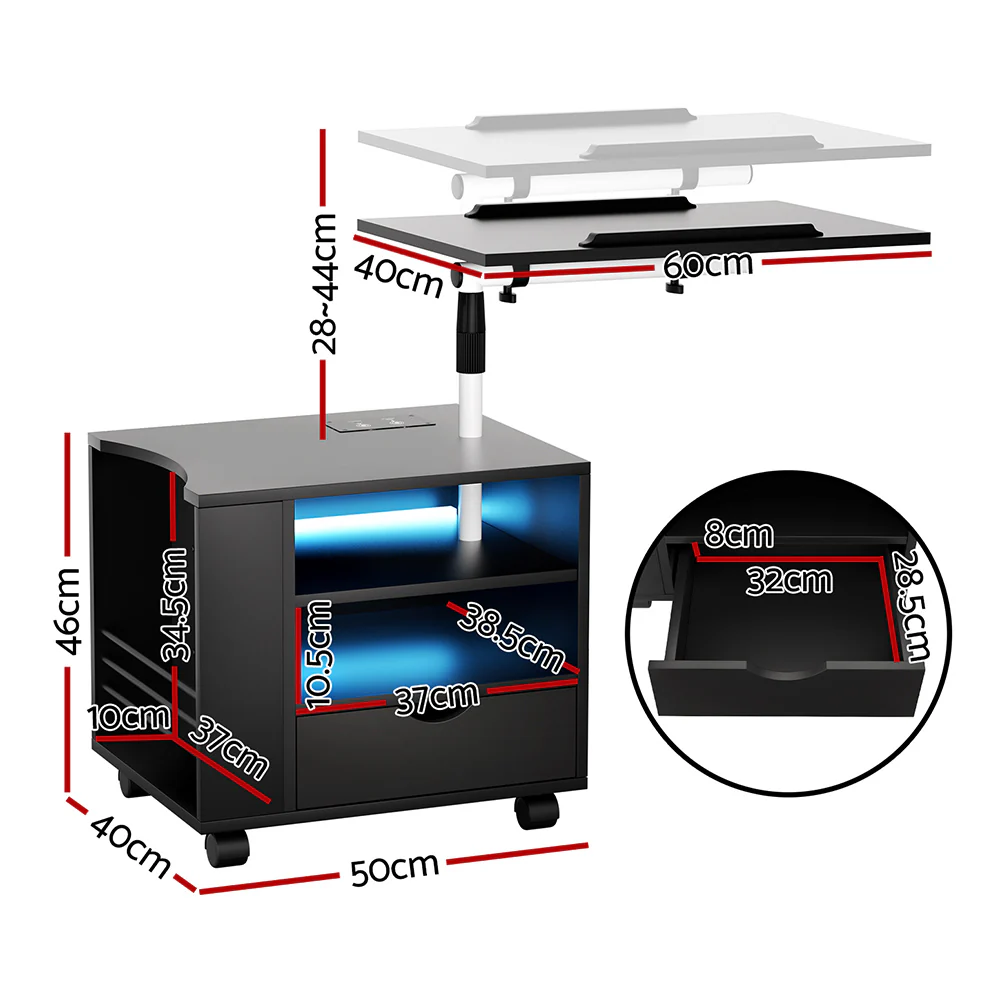 Artiss Bedside Table USB Charging with LED Adjustable Laptop Tray - TALA - Image 3