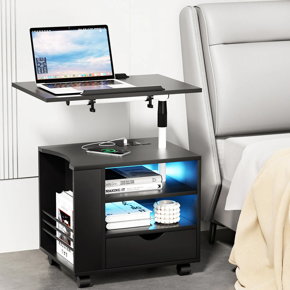 Artiss Bedside Table USB Charging with LED Adjustable Laptop Tray - TALA - Image 8