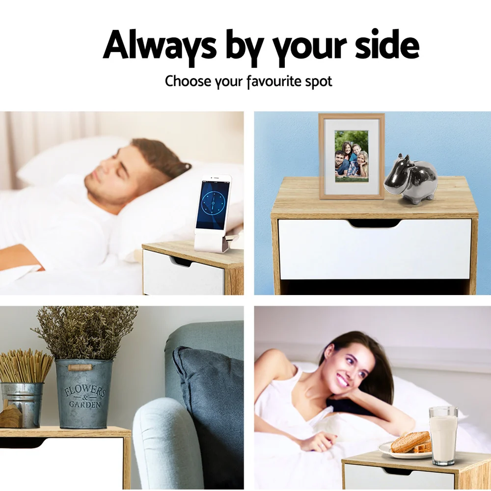 Artiss Bedside Table 1 Drawer with Shelf - IKER White & Oak - Image 6