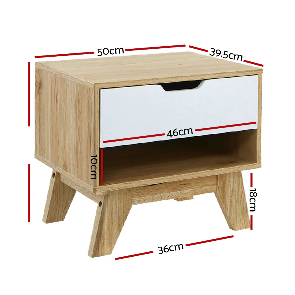 Artiss Bedside Table 1 Drawer with Shelf - IKER White & Oak - Image 7