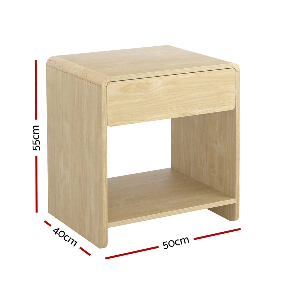 Artiss Bedside Table Drawer Open Shelf Pine - Image 3