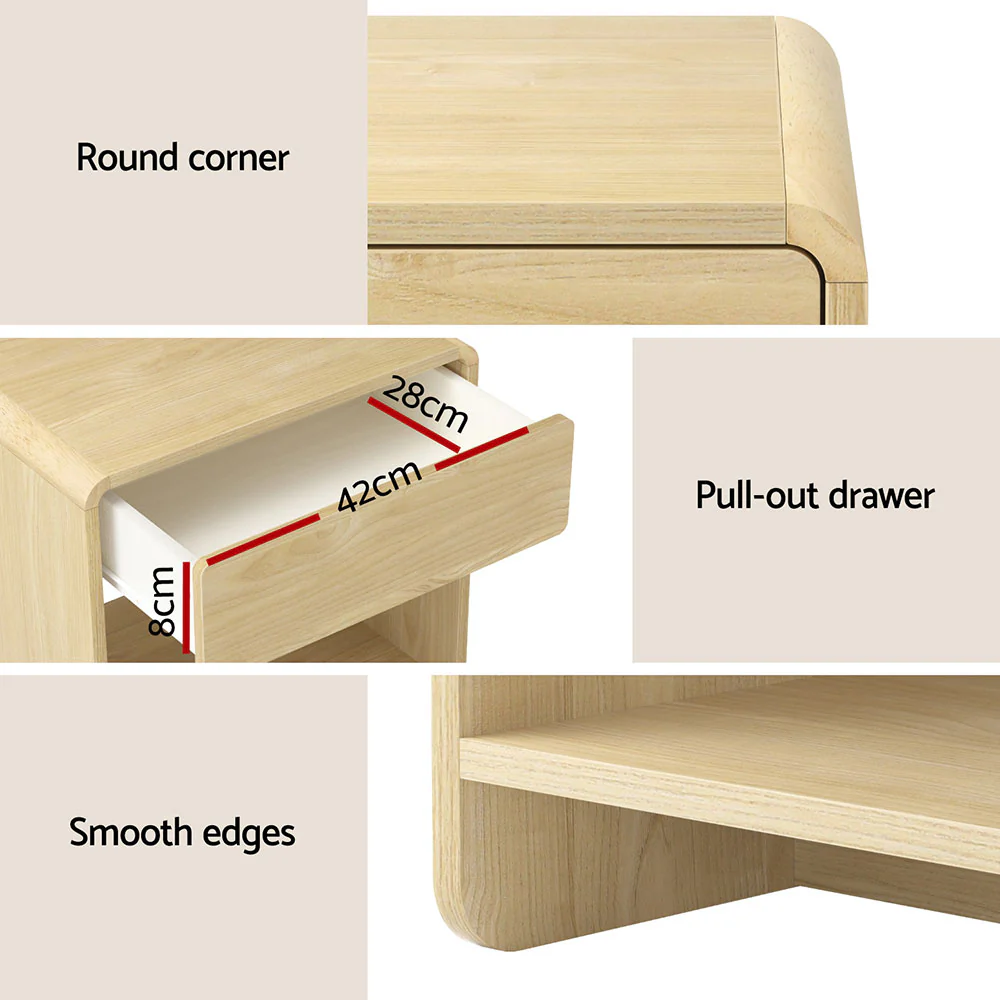 Artiss Bedside Table Drawer Open Shelf Pine - Image 7
