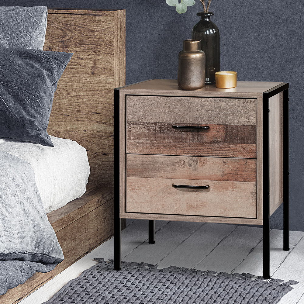 Artiss Bedside Table 2 Drawers - BARNLY - Image 2