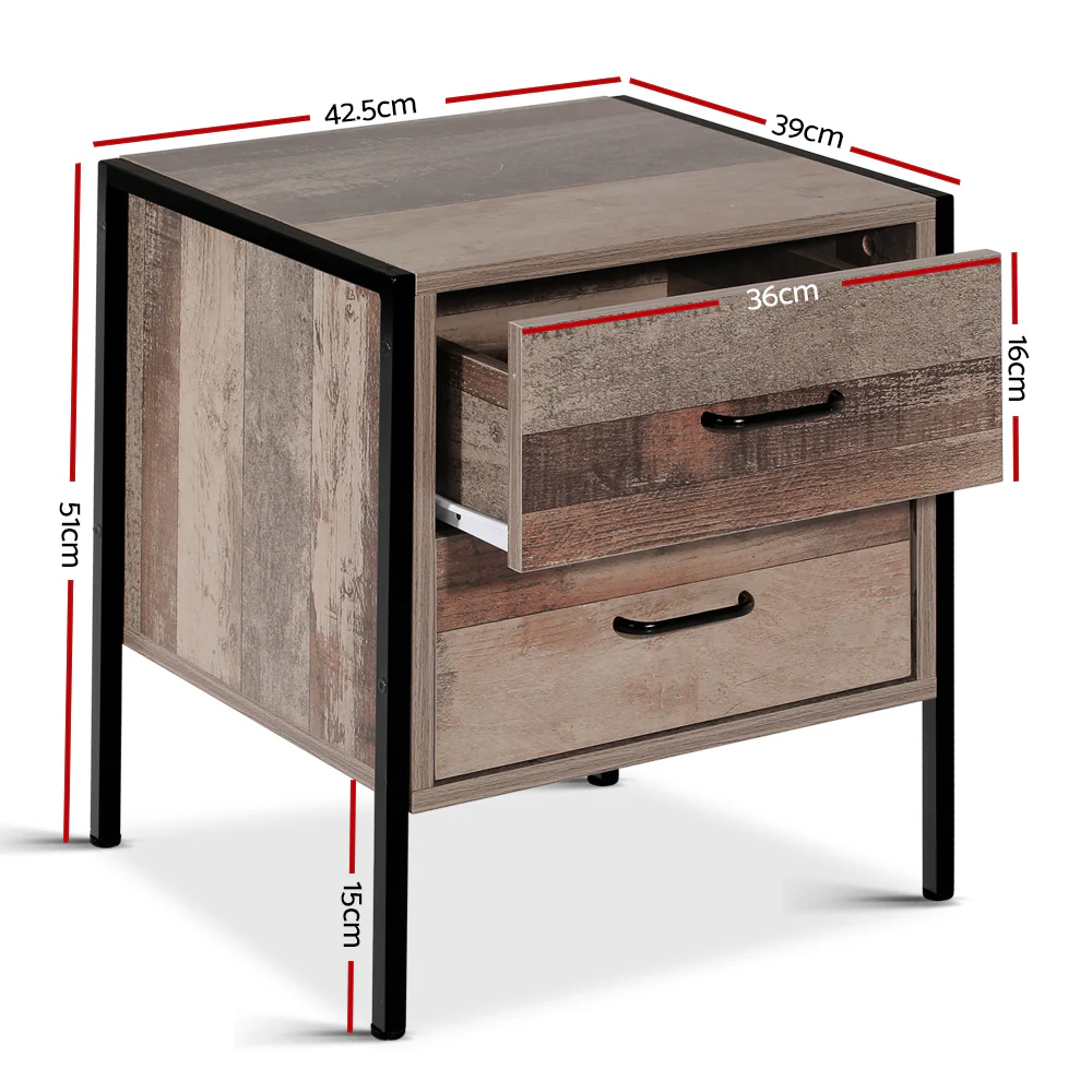 Artiss Bedside Table 2 Drawers - BARNLY - Image 8