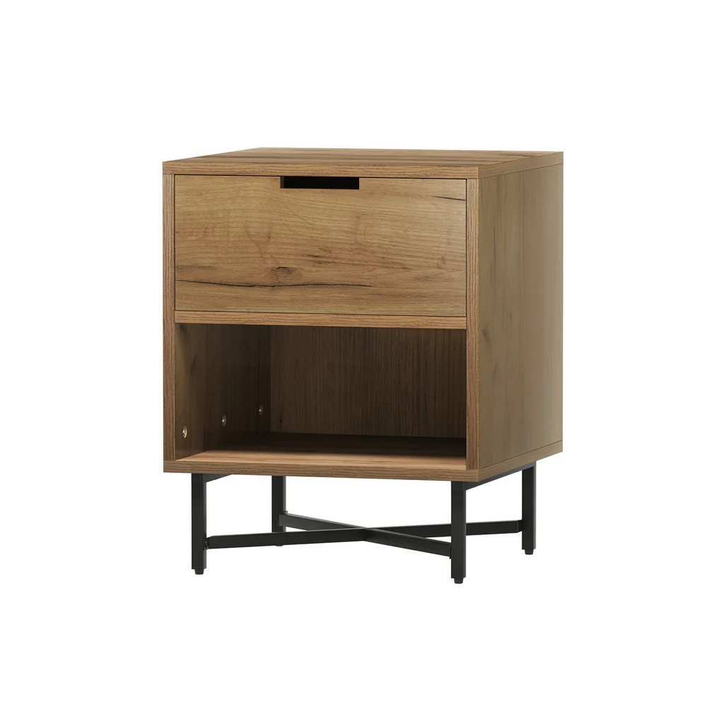 Artiss Bedside Table Drawers Side Table Shelf Storage Nightstand Rust Oak KRAVU