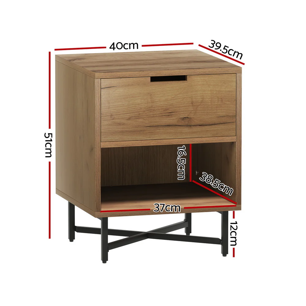 Artiss Bedside Table Drawers Side Table Shelf Storage Nightstand Rust Oak KRAVU - Image 3