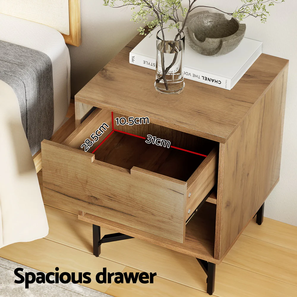 Artiss Bedside Table Drawers Side Table Shelf Storage Nightstand Rust Oak KRAVU - Image 5