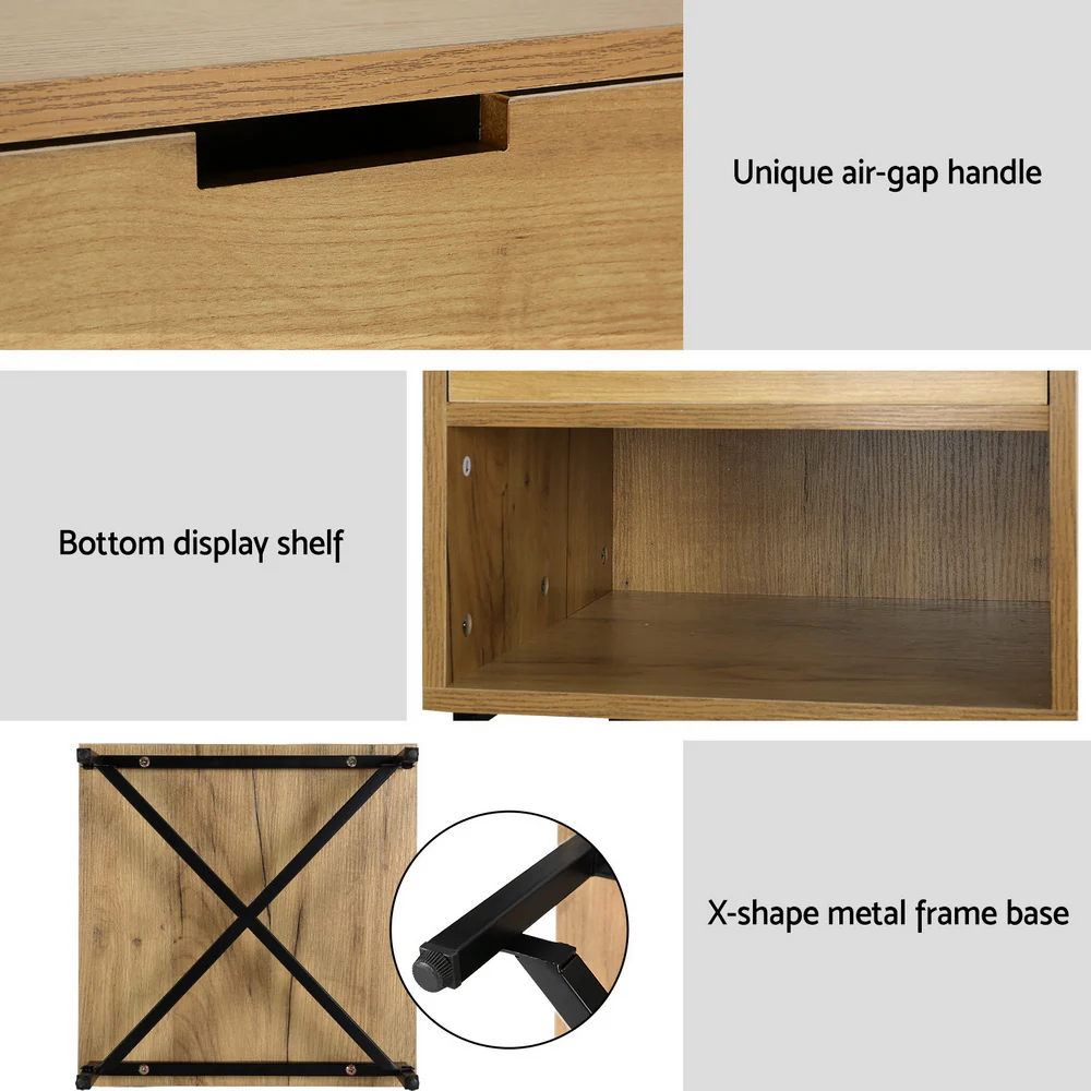 Artiss Bedside Table Drawers Side Table Shelf Storage Nightstand Rust Oak KRAVU - Image 7