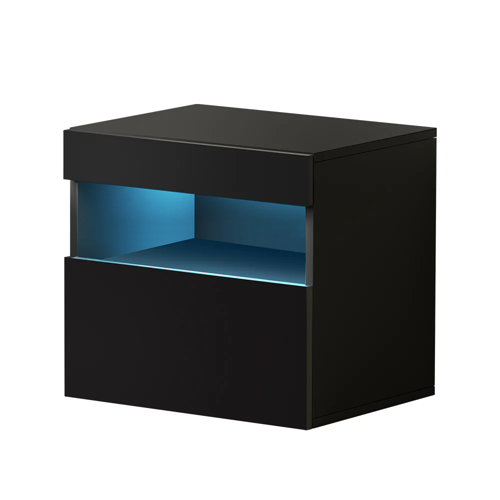Artiss Bedside Table LED - HERES Black - Image 2