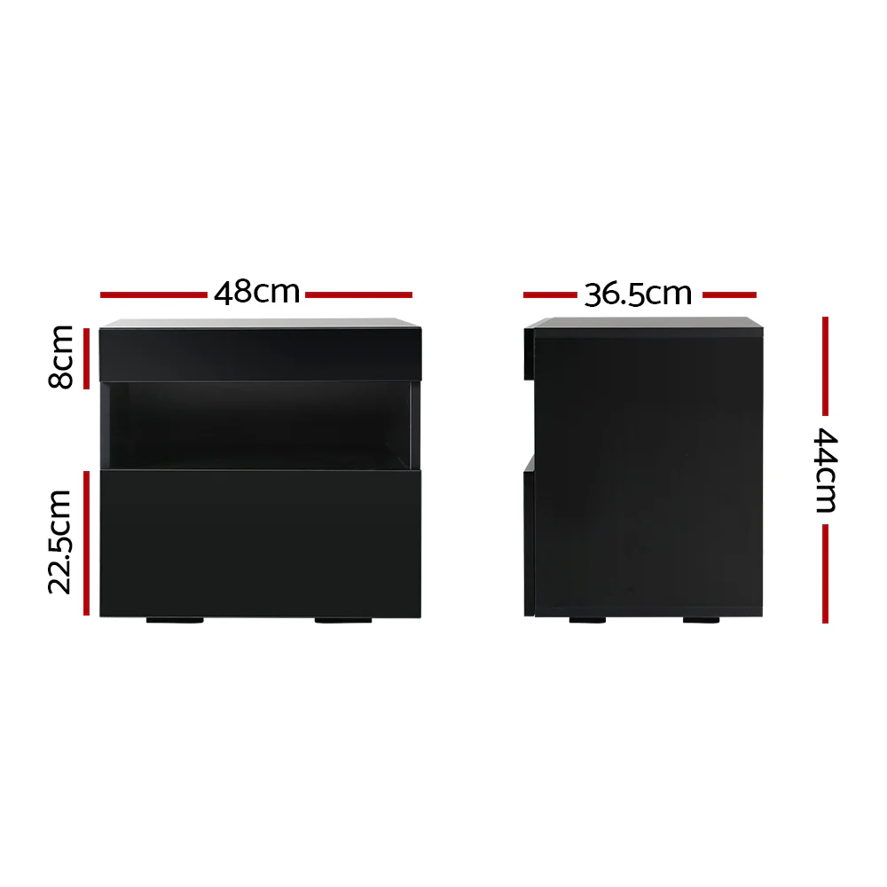 Artiss Bedside Table LED - HERES Black - Image 3