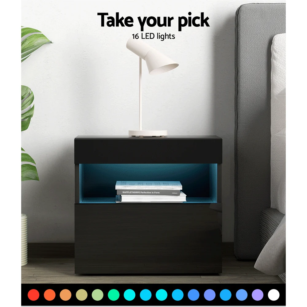 Artiss Bedside Table LED - HERES Black - Image 5