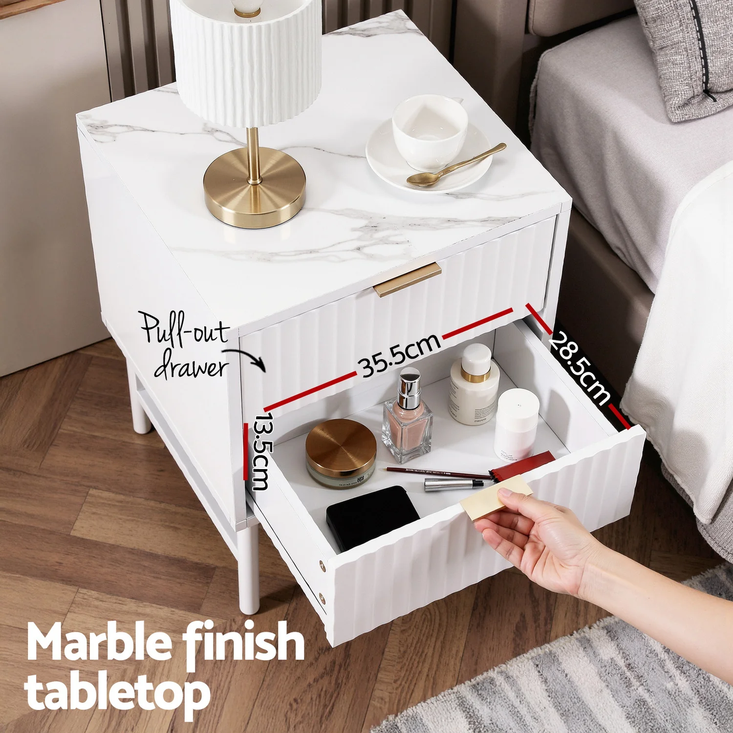 Artiss Bedside Table, MDF Bed Side Tables Storage Cabinet Desk with 2 Drawers, Bedroom Living Room Home Furniture Tallboy Lamp Nightstand Cabinets in 55cm Height White - Image 4
