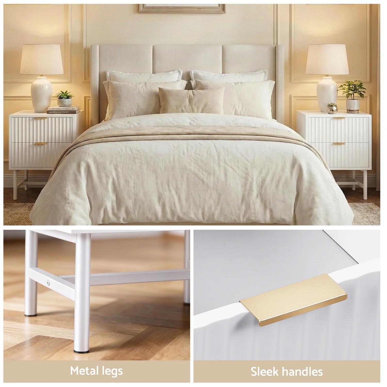 Artiss Bedside Table, MDF Bed Side Tables Storage Cabinet Desk with 2 Drawers, Bedroom Living Room Home Furniture Tallboy Lamp Nightstand Cabinets in 55cm Height White - Image 6