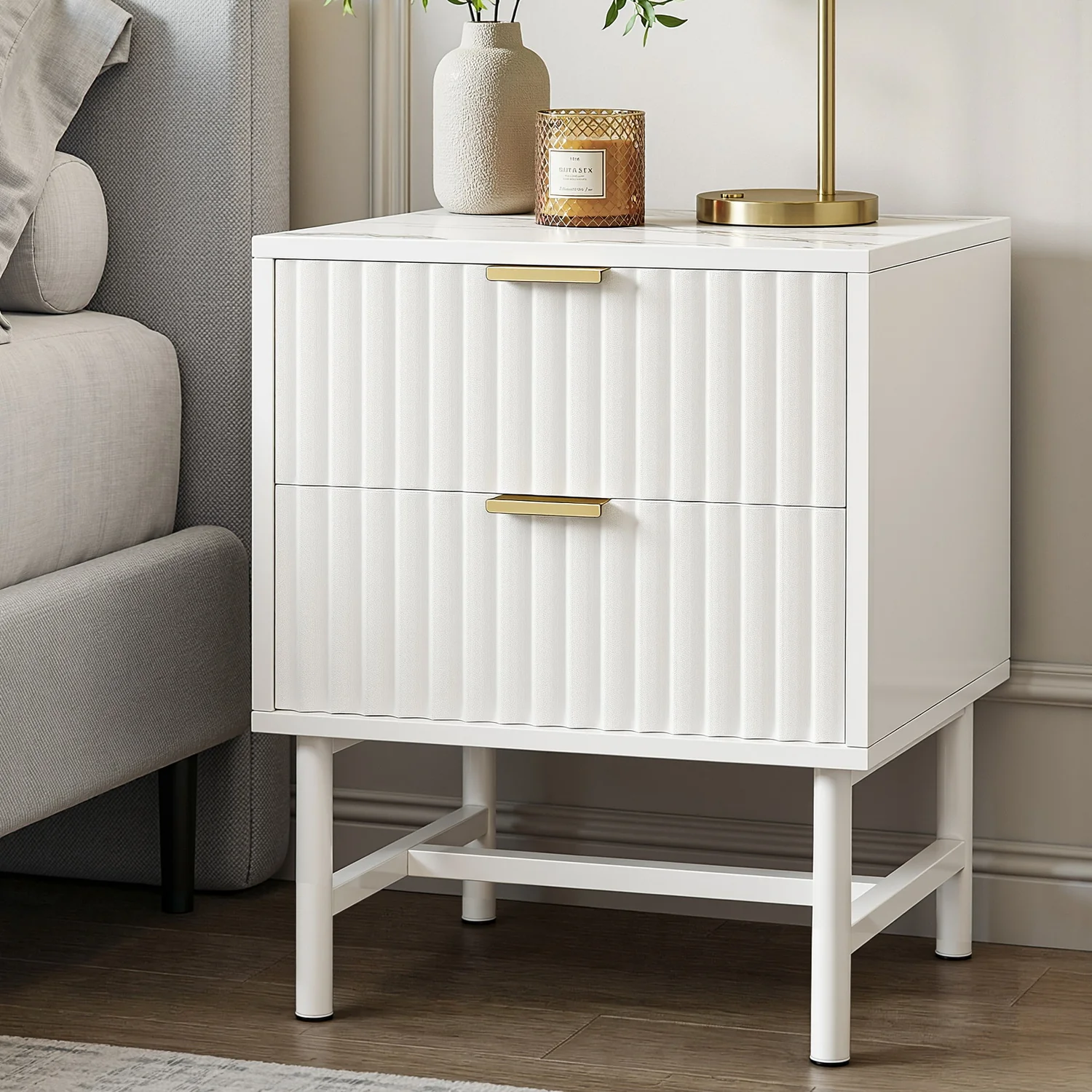 Artiss Bedside Table, MDF Bed Side Tables Storage Cabinet Desk with 2 Drawers, Bedroom Living Room Home Furniture Tallboy Lamp Nightstand Cabinets in 55cm Height White - Image 7