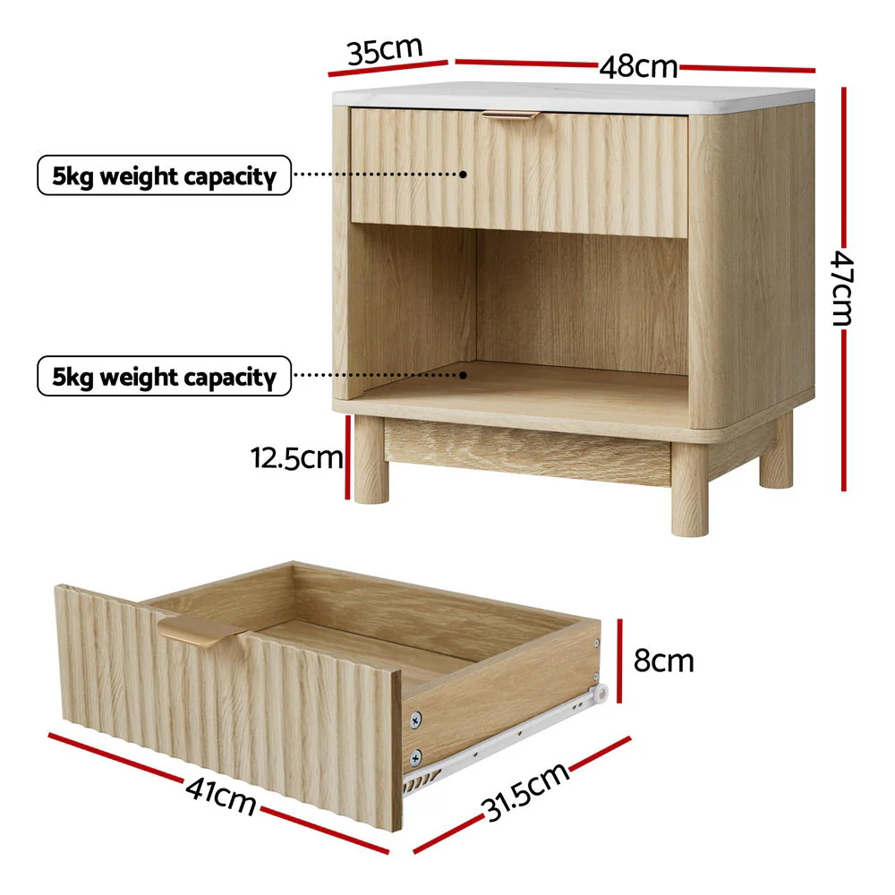 Artiss Bedside Table Nightstand 1 Drawer Shelves Pine - Image 2