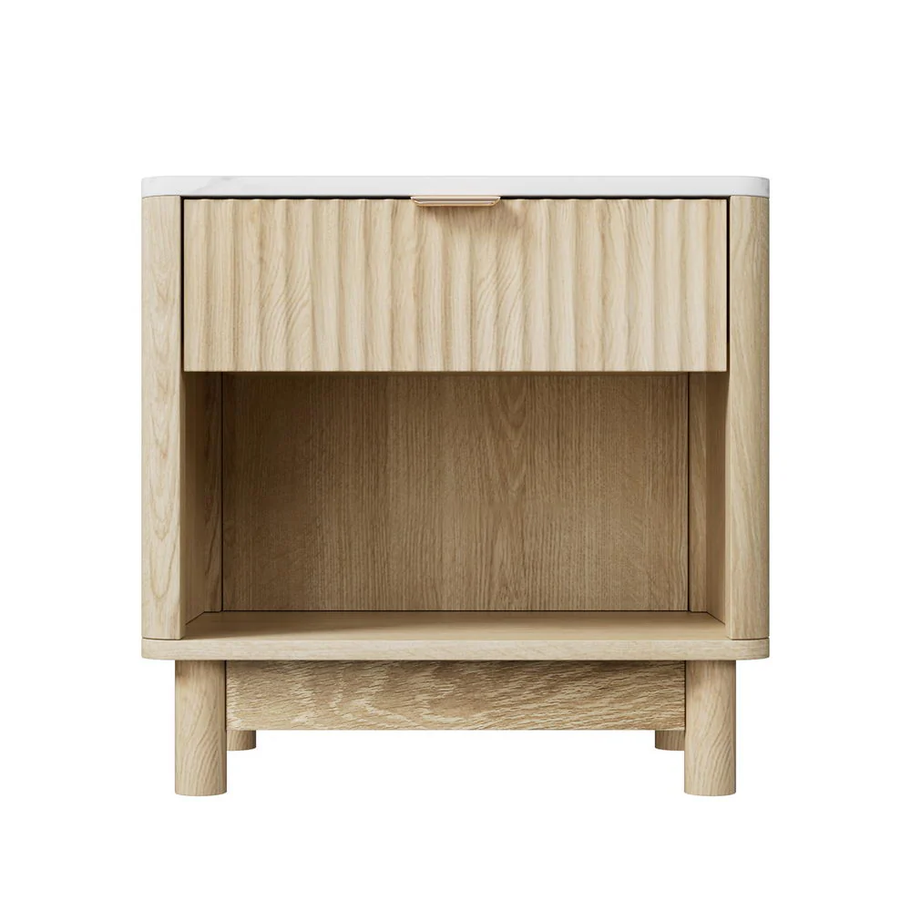 Artiss Bedside Table Nightstand 1 Drawer Shelves Pine - Image 3