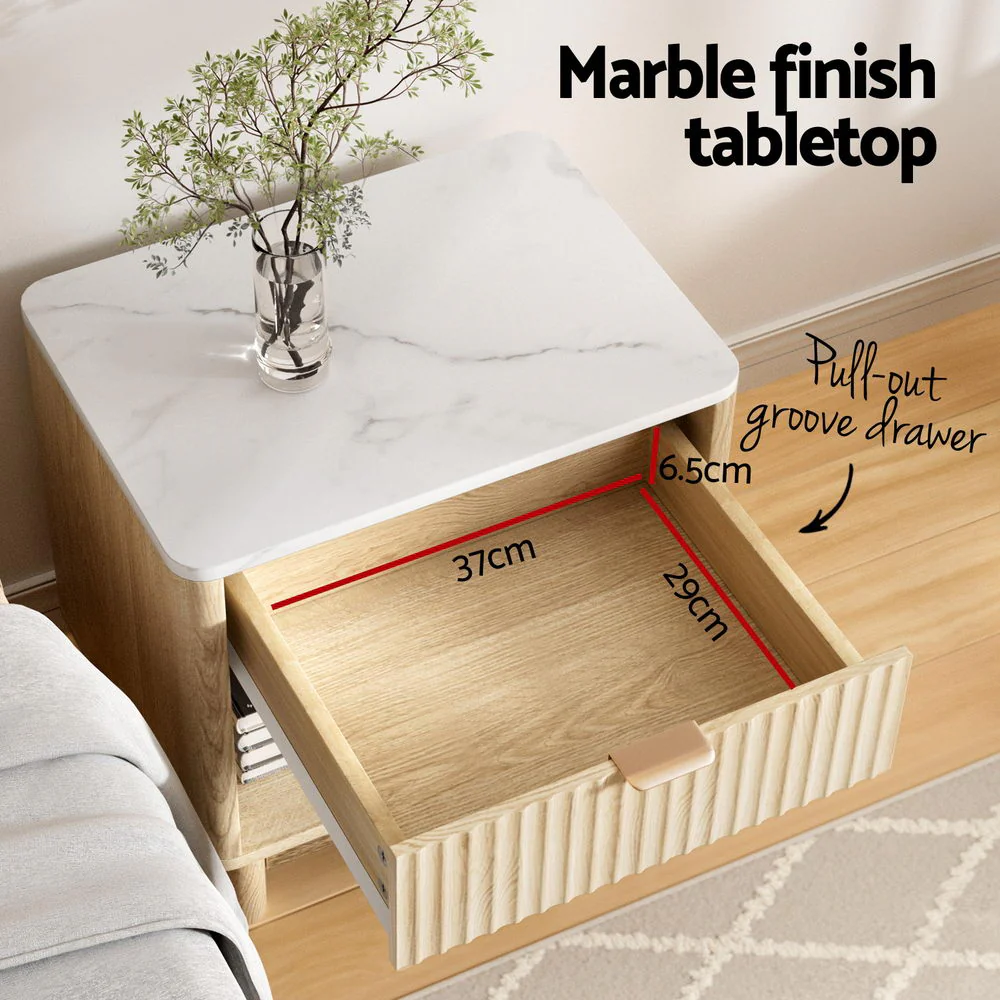 Artiss Bedside Table Nightstand 1 Drawer Shelves Pine - Image 4