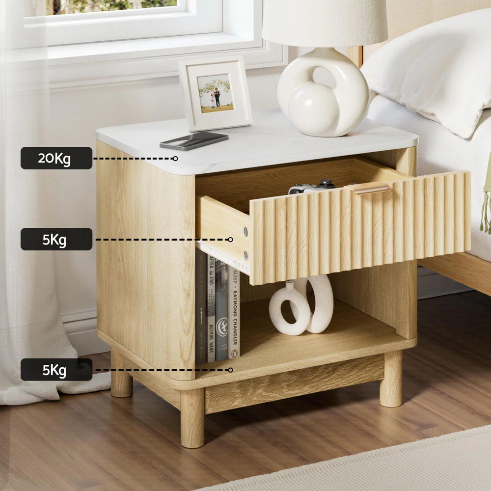 Artiss Bedside Table Nightstand 1 Drawer Shelves Pine - Image 5