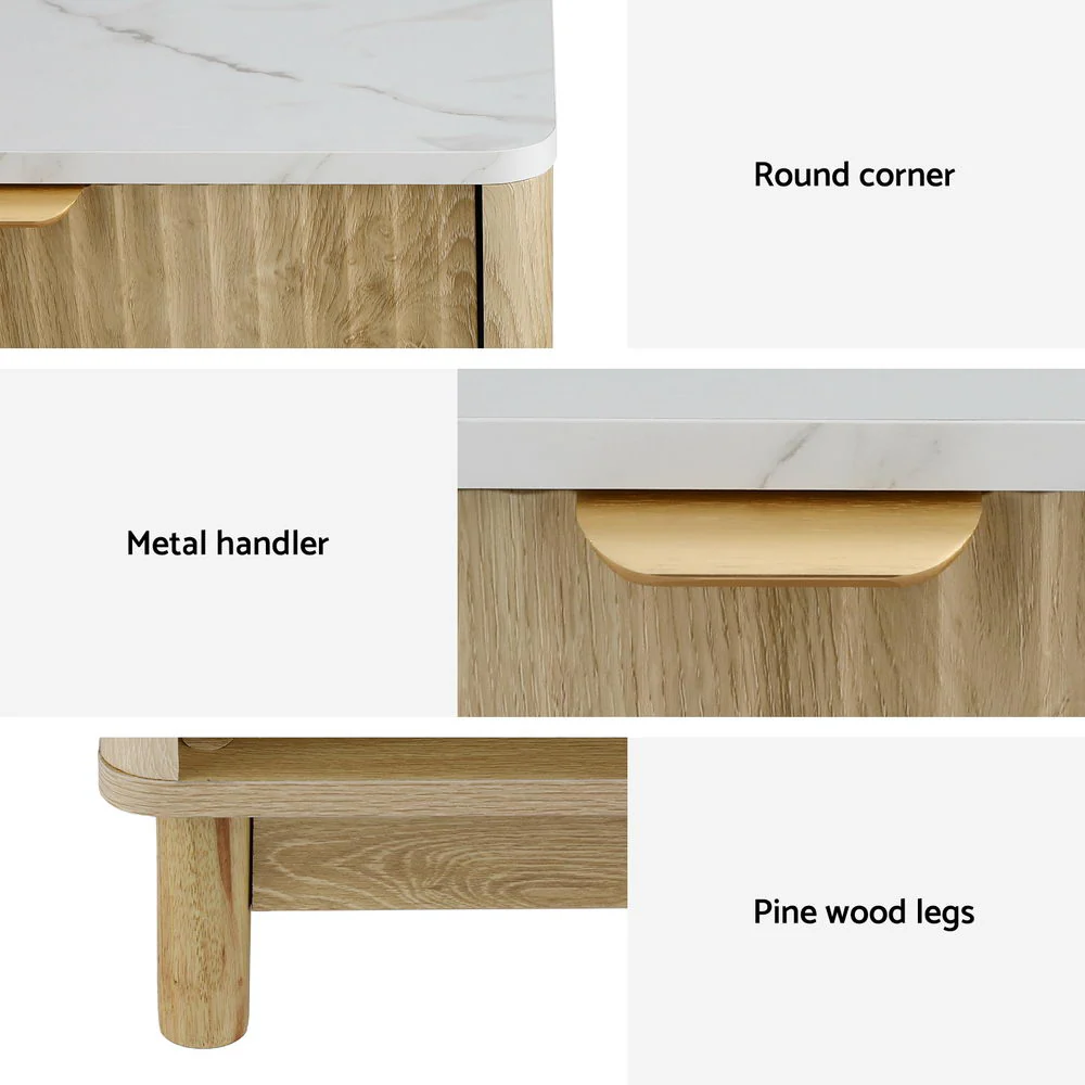 Artiss Bedside Table Nightstand 1 Drawer Shelves Pine - Image 6
