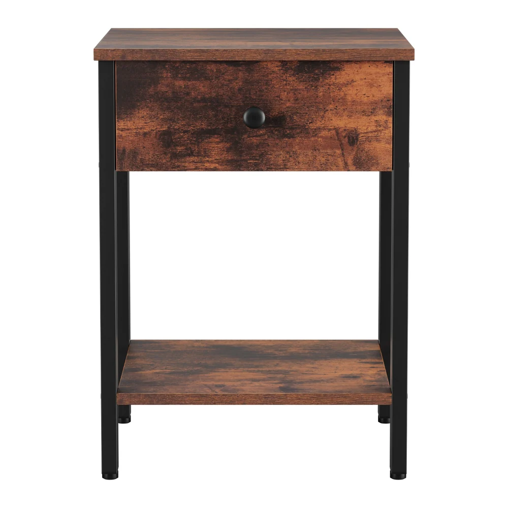 Artiss Bedside Table Nightstand 1 Drawer Shelves Walnut - Image 3
