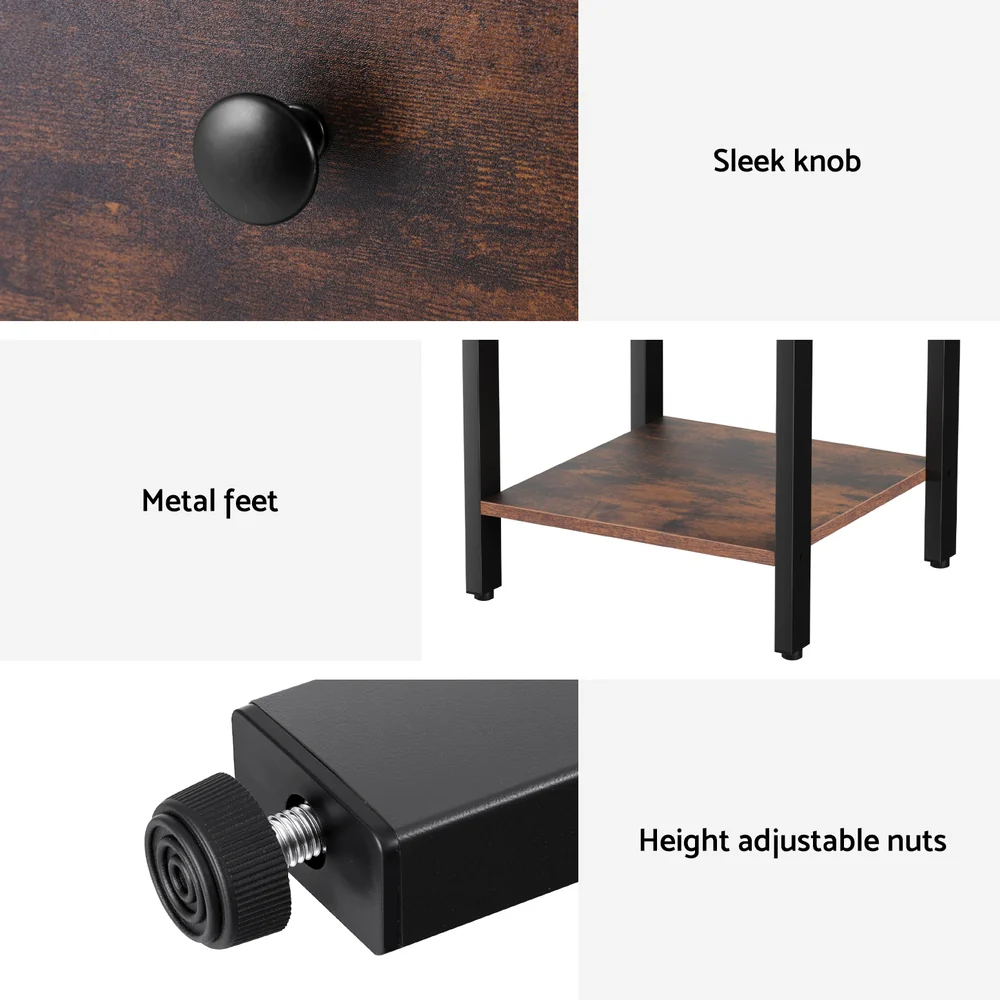 Artiss Bedside Table Nightstand 1 Drawer Shelves Walnut - Image 6