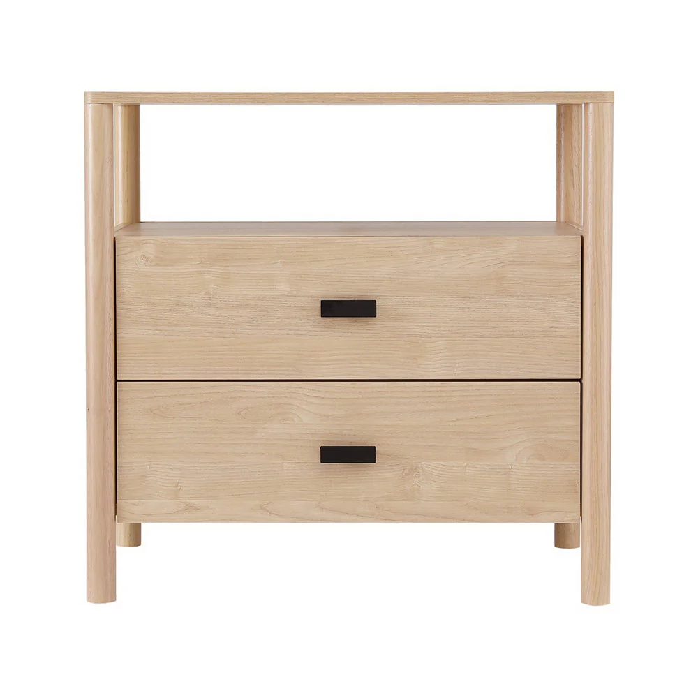 Artiss Bedside Table Nightstand 2 Drawers - Pine - Image 5