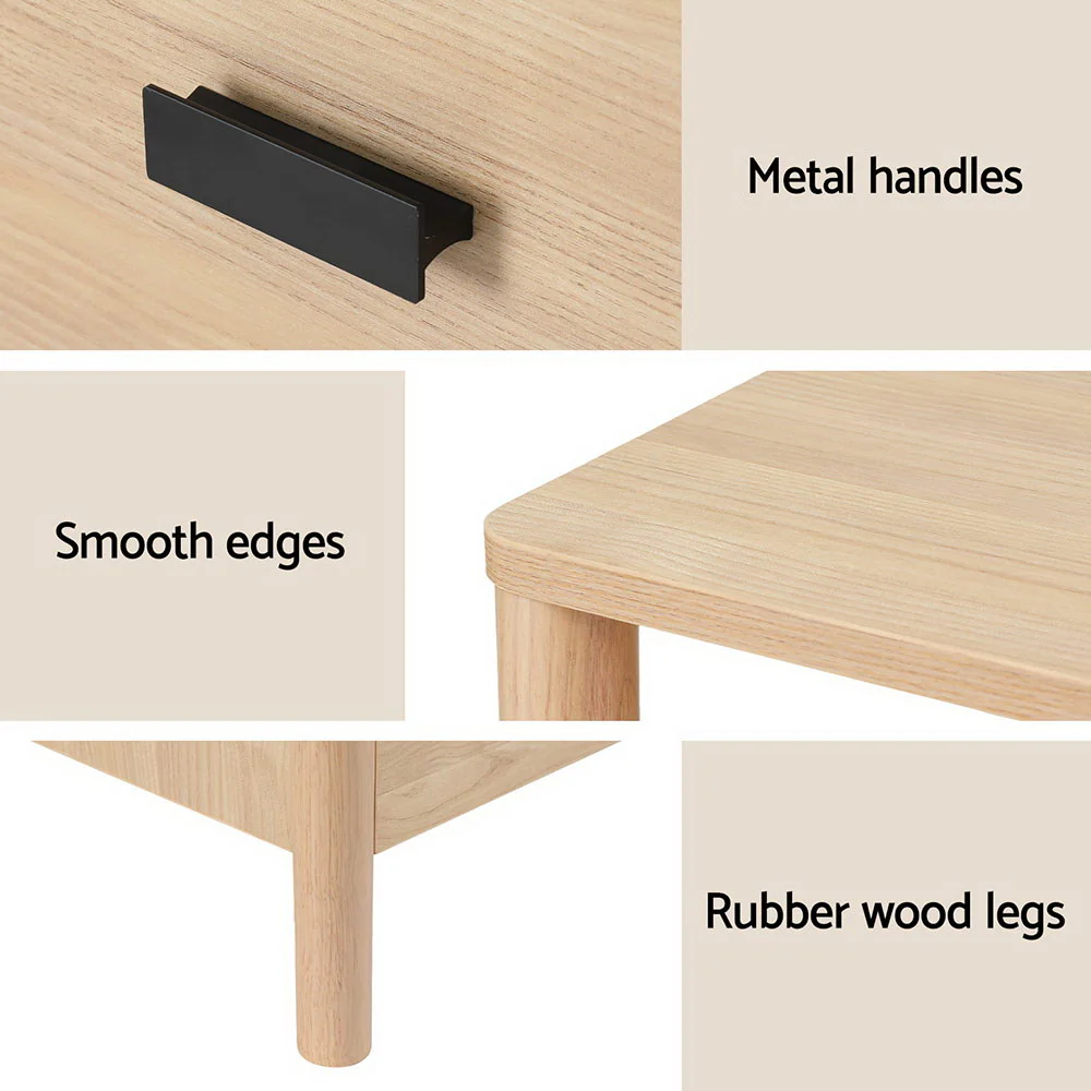 Artiss Bedside Table Nightstand 2 Drawers - Pine - Image 8