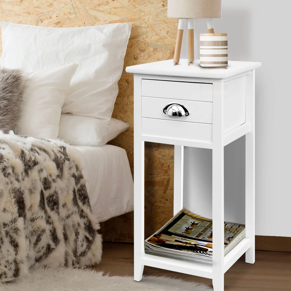 Artiss Bedside Table Vintage - THYME White - Image 2