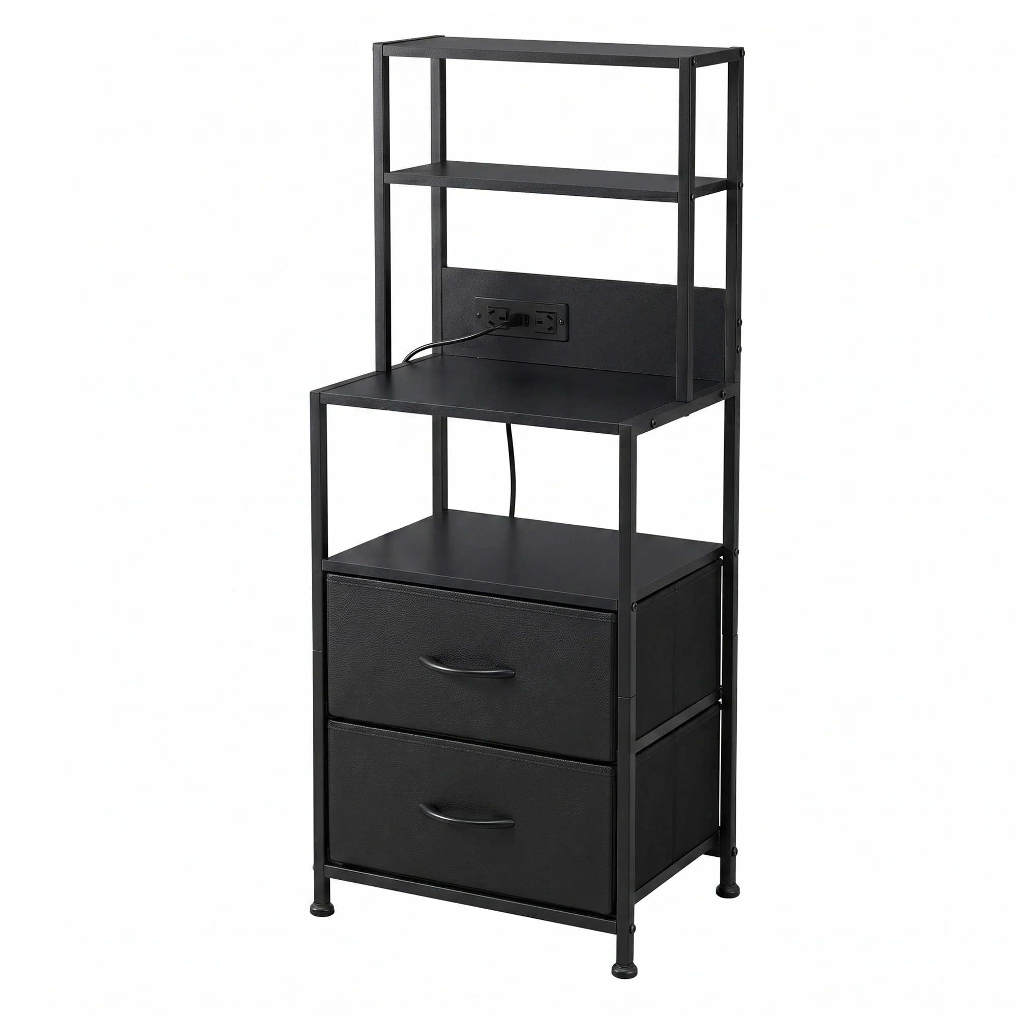 Artiss Bedside Table Tall Nightstand with Charging Station Drawers LED Black - Image 2