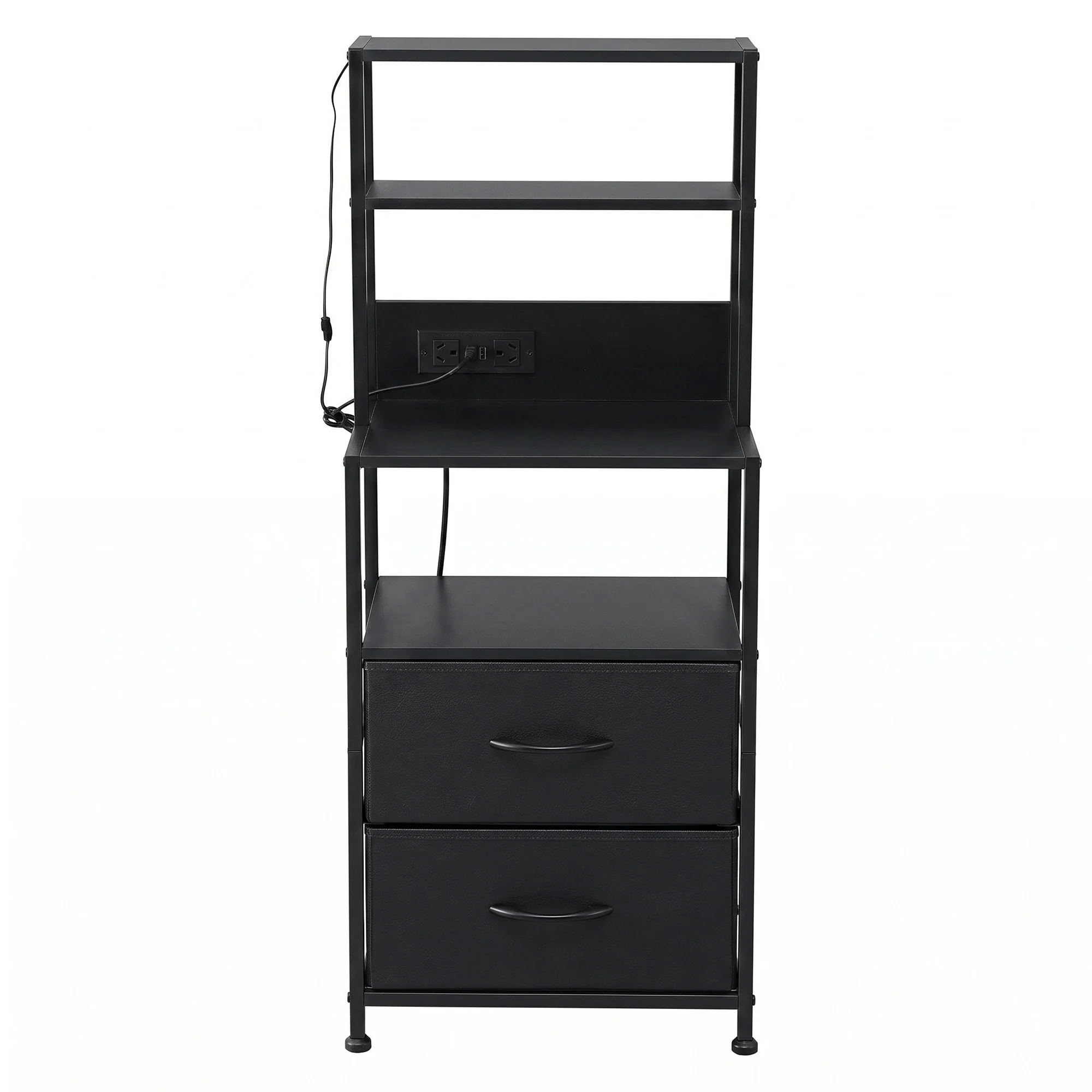 Artiss Bedside Table Tall Nightstand with Charging Station Drawers LED Black - Image 4