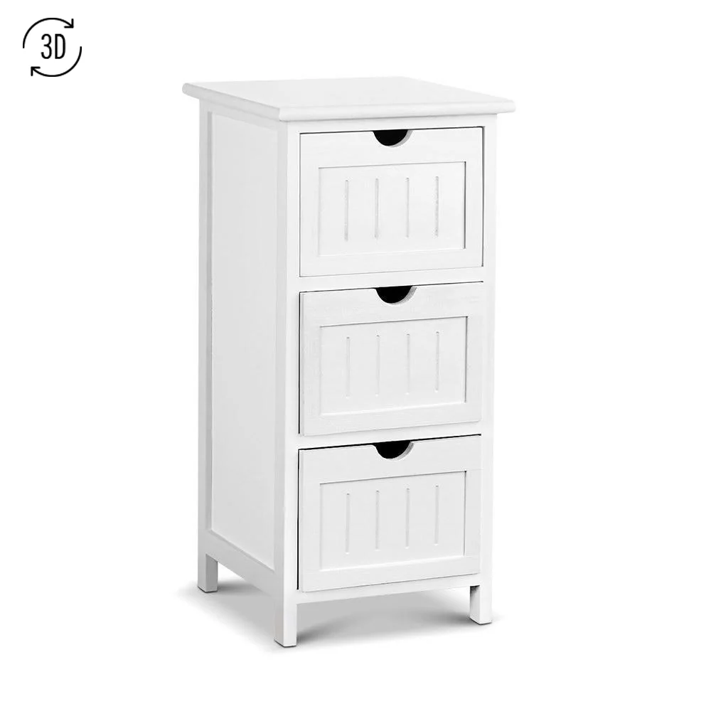 Artiss Bedside Table Bathroom Storage Cabinet 3 Drawers White