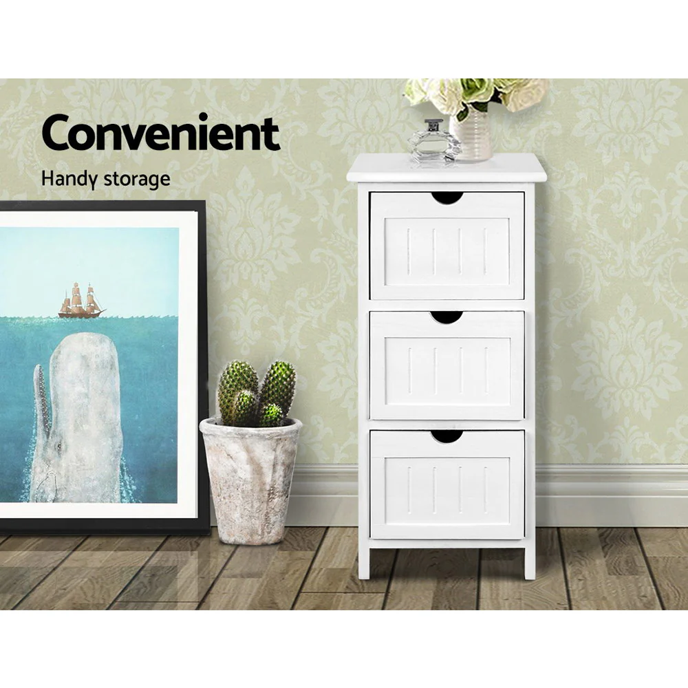 Artiss Bedside Table Bathroom Storage Cabinet 3 Drawers White - Image 4
