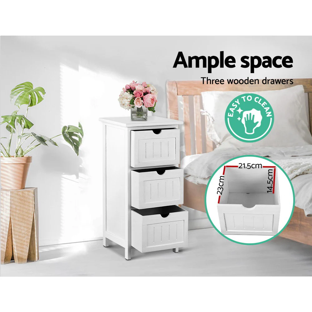 Artiss Bedside Table Bathroom Storage Cabinet 3 Drawers White - Image 6