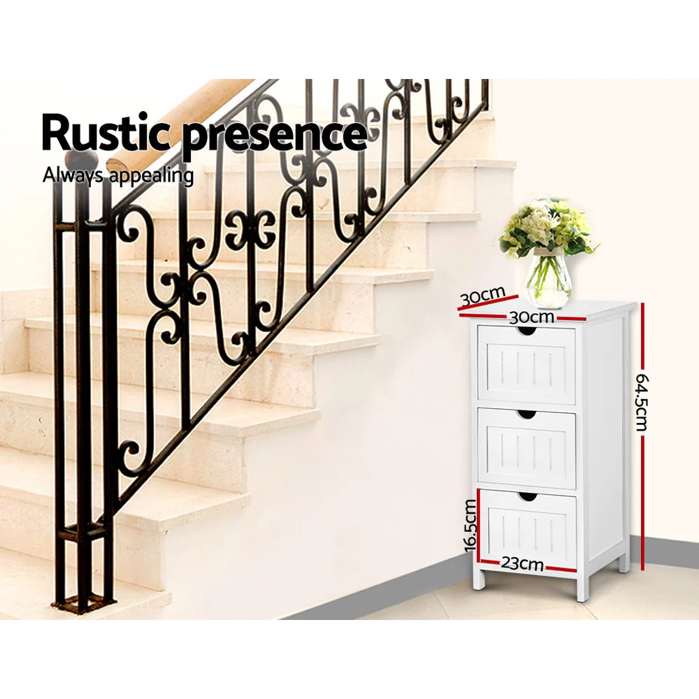Artiss Bedside Table Bathroom Storage Cabinet 3 Drawers White - Image 7