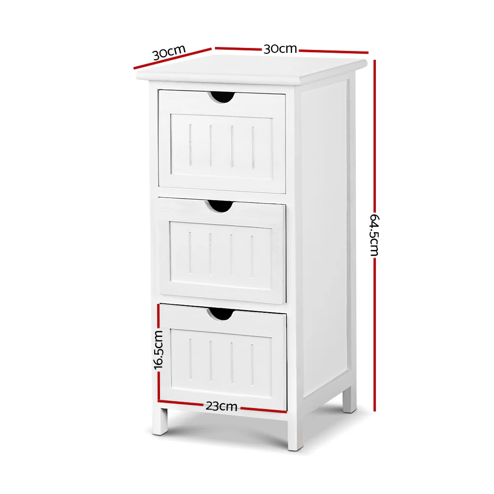 Artiss Bedside Table Bathroom Storage Cabinet 3 Drawers White - Image 8