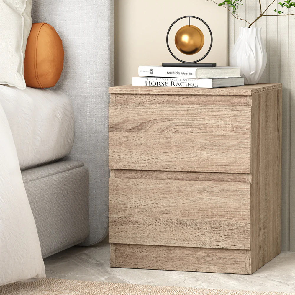 Artiss Bedside Table 2 Drawers - PEPE Oak - Image 2