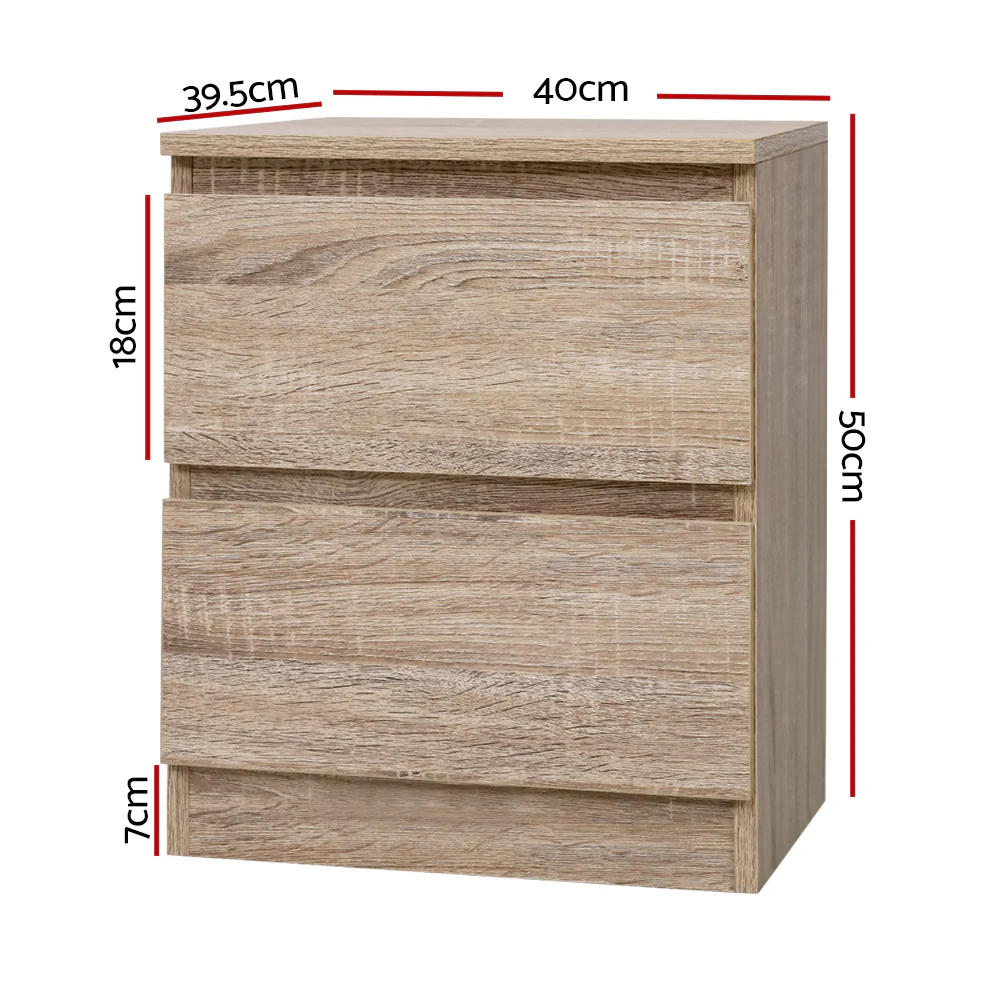 Artiss Bedside Table 2 Drawers - PEPE Oak - Image 3