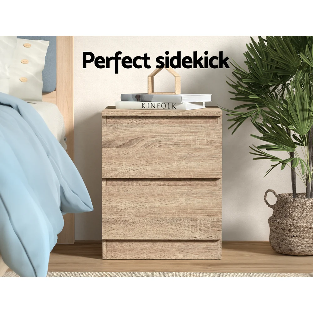 Artiss Bedside Table 2 Drawers - PEPE Oak - Image 6
