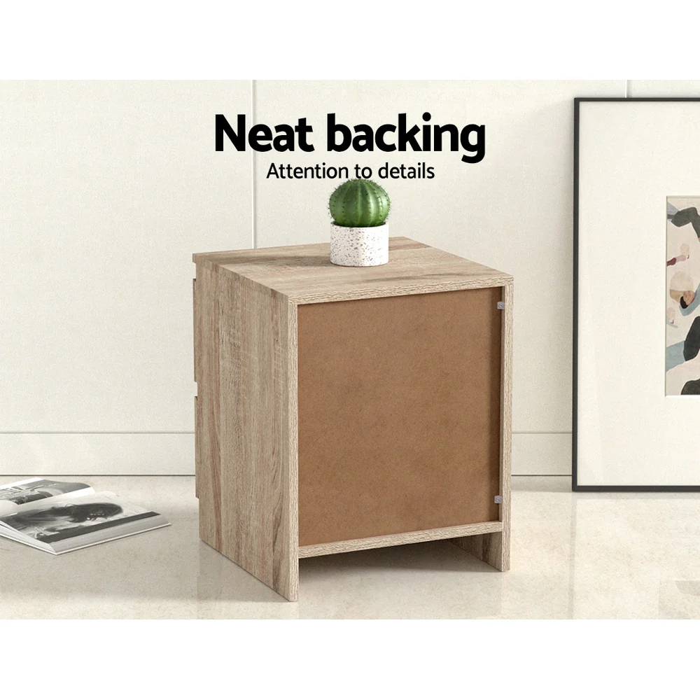 Artiss Bedside Table 2 Drawers - PEPE Oak - Image 7