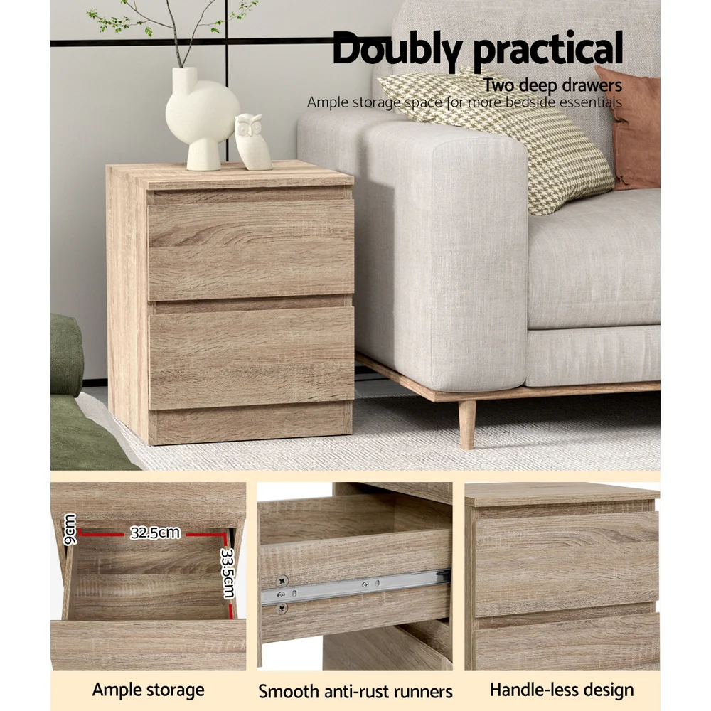 Artiss Bedside Table 2 Drawers - PEPE Oak - Image 8