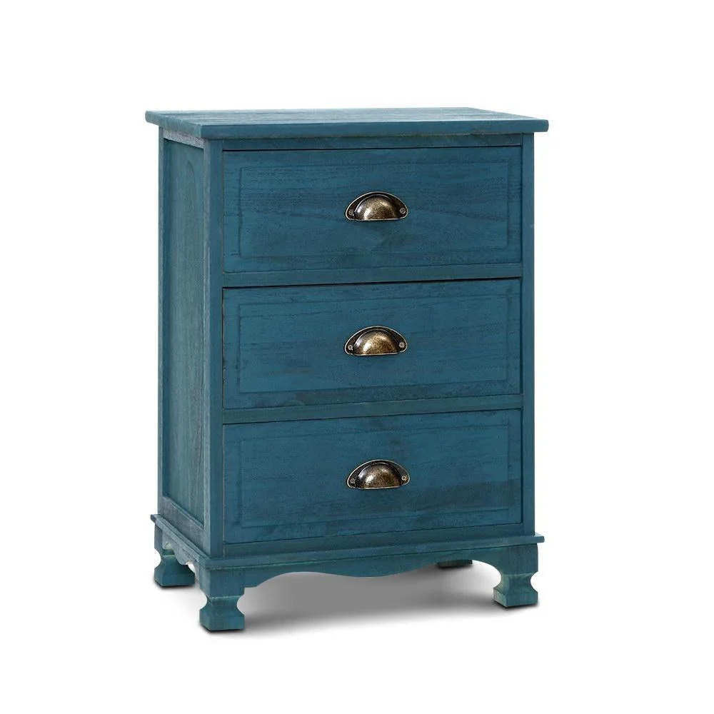 Artiss Bedside Table 3 Drawers Vintage - THYME Blue