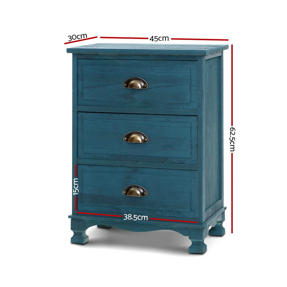 Artiss Bedside Table 3 Drawers Vintage - THYME Blue - Image 8