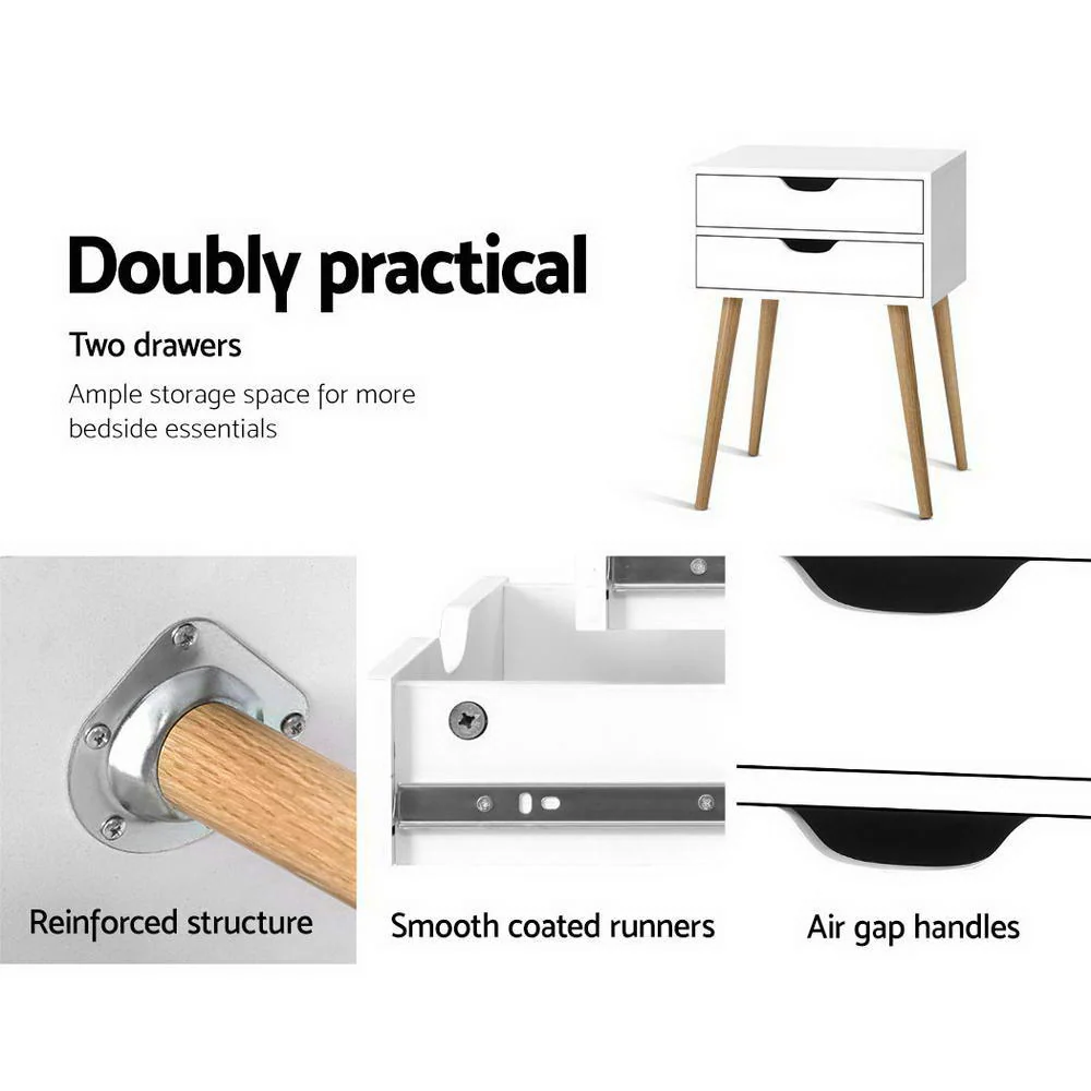 Artiss Bedside Table 2 Drawers - BODIE White - Image 7