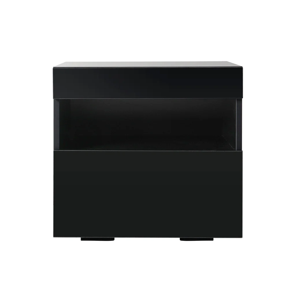 Artiss Bedside Table LED - HERES Black - Image 3